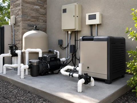 Residential and commercial pool equipment maintained by Clear Value Pools